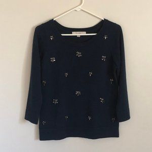 LOFT Navy Jeweled Sweater